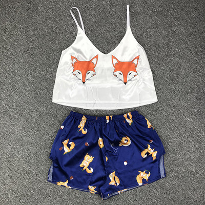 Spageti siksniņas zīda pidžamas komplekts bez piedurknēm ar dzīvnieku apdruku pidžamas miega šortu komplekts mežģīņu pidžamas uzvalks guļamveļa sieviešu seksīgas naktskrekli