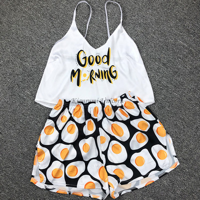 Spageti siksniņas zīda pidžamas komplekts bez piedurknēm ar dzīvnieku apdruku pidžamas miega šortu komplekts mežģīņu pidžamas uzvalks guļamveļa sieviešu seksīgas naktskrekli