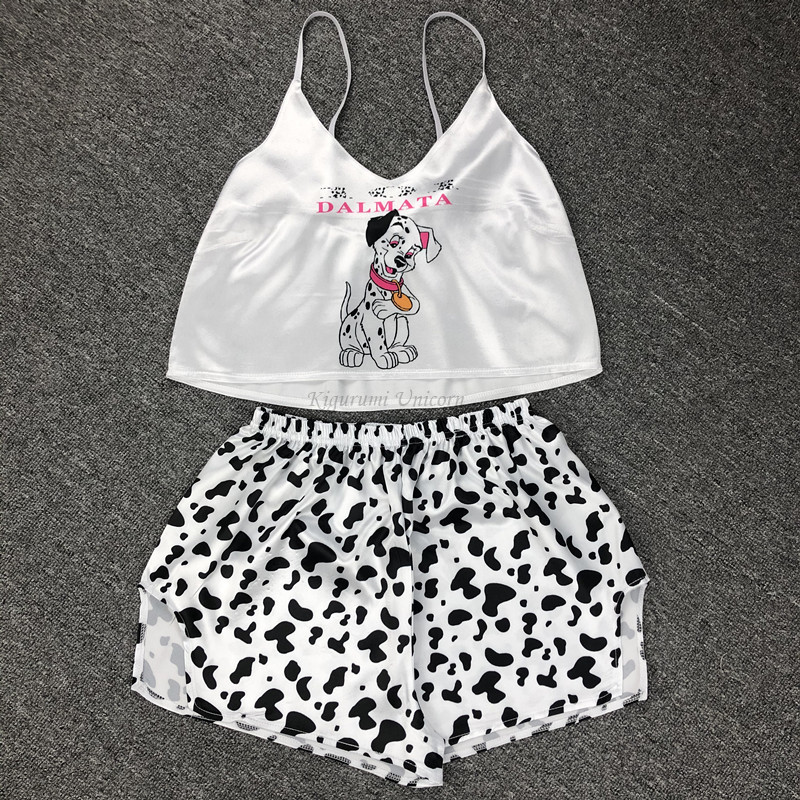 Spageti siksniņas zīda pidžamas komplekts bez piedurknēm ar dzīvnieku apdruku pidžamas miega šortu komplekts mežģīņu pidžamas uzvalks guļamveļa sieviešu seksīgas naktskrekli