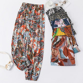 Női pamut szatén pizsama nadrágok 2022 nyár Hálóruha Nadrág Alsó Hálóruha Női Bő elasztikus derék Virágos nadrág Háziruha