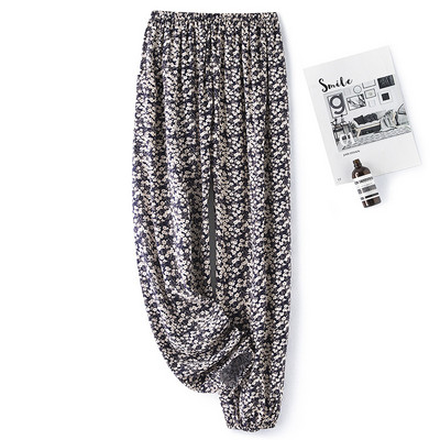 Női pamut szatén pizsama nadrágok 2022 nyár Hálóruha Nadrág Alsó Hálóruha Női Bő elasztikus derék Virágos nadrág Háziruha