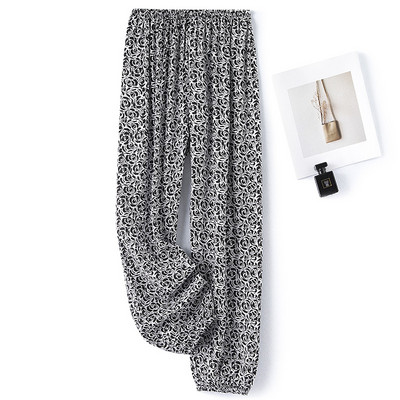 Női pamut szatén pizsama nadrágok 2022 nyár Hálóruha Nadrág Alsó Hálóruha Női Bő elasztikus derék Virágos nadrág Háziruha