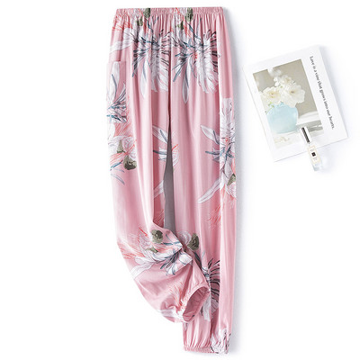 Női pamut szatén pizsama nadrágok 2022 nyár Hálóruha Nadrág Alsó Hálóruha Női Bő elasztikus derék Virágos nadrág Háziruha