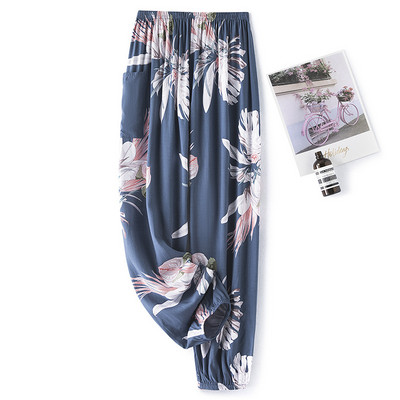 Női pamut szatén pizsama nadrágok 2022 nyár Hálóruha Nadrág Alsó Hálóruha Női Bő elasztikus derék Virágos nadrág Háziruha