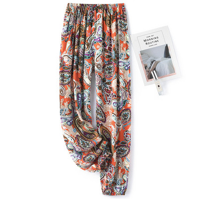 Női pamut szatén pizsama nadrágok 2022 nyár Hálóruha Nadrág Alsó Hálóruha Női Bő elasztikus derék Virágos nadrág Háziruha