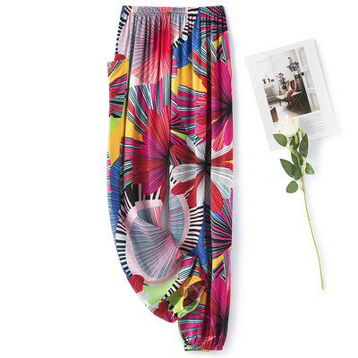 Női pamut szatén pizsama nadrágok 2022 nyár Hálóruha Nadrág Alsó Hálóruha Női Bő elasztikus derék Virágos nadrág Háziruha