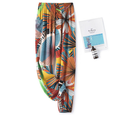 Női pamut szatén pizsama nadrágok 2022 nyár Hálóruha Nadrág Alsó Hálóruha Női Bő elasztikus derék Virágos nadrág Háziruha