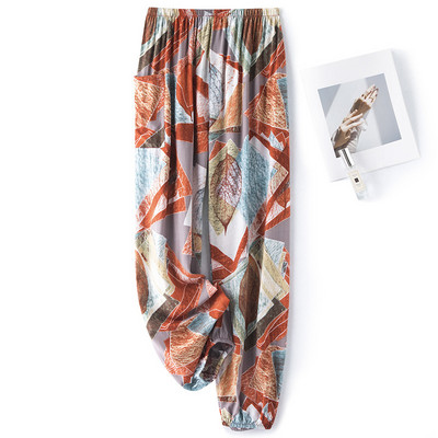 Női pamut szatén pizsama nadrágok 2022 nyár Hálóruha Nadrág Alsó Hálóruha Női Bő elasztikus derék Virágos nadrág Háziruha