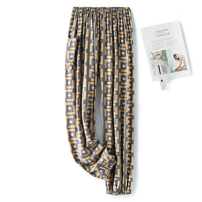 Női pamut szatén pizsama nadrágok 2022 nyár Hálóruha Nadrág Alsó Hálóruha Női Bő elasztikus derék Virágos nadrág Háziruha