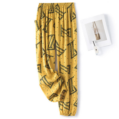 Női pamut szatén pizsama nadrágok 2022 nyár Hálóruha Nadrág Alsó Hálóruha Női Bő elasztikus derék Virágos nadrág Háziruha