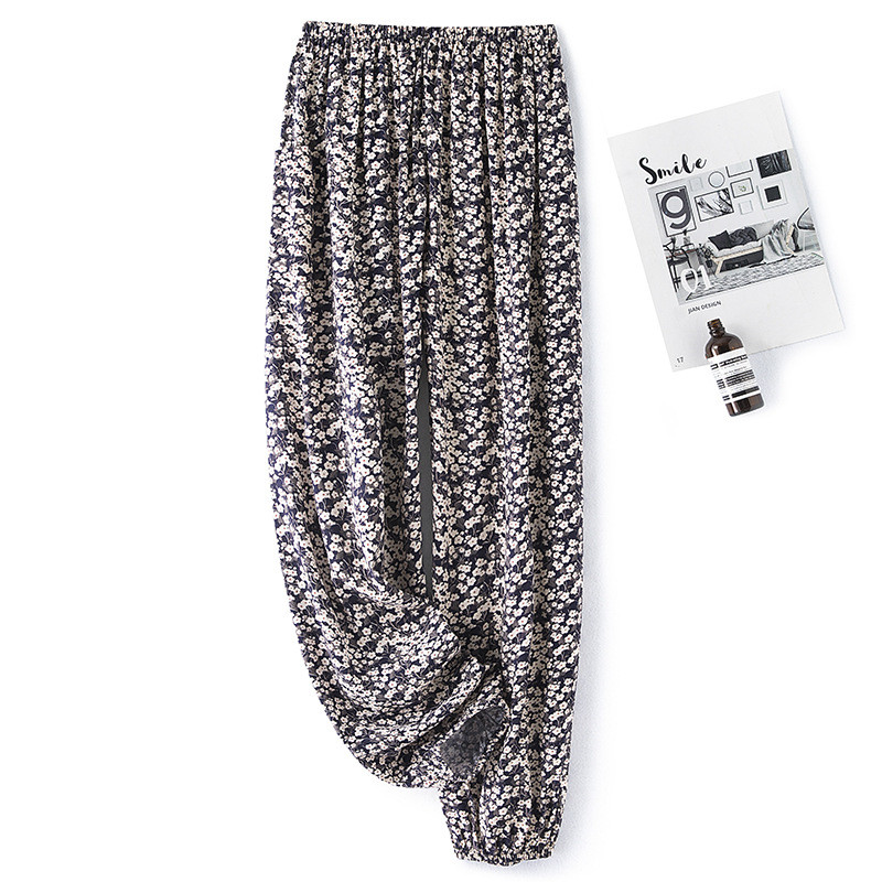 Női pamut szatén pizsama nadrágok 2022 nyár Hálóruha Nadrág Alsó Hálóruha Női Bő elasztikus derék Virágos nadrág Háziruha