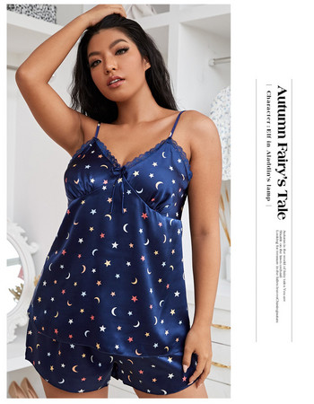 5xl Plus Size Backless Sling Sleepwear Tops σέξι με σορτς σετ δύο τεμαχίων πιτζάμες Γυναικεία μοδάτα σορτς μεταξωτό σπίτι Πιτζάμα