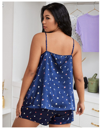 5xl Plus Size Backless Sling Sleepwear Tops σέξι με σορτς σετ δύο τεμαχίων πιτζάμες Γυναικεία μοδάτα σορτς μεταξωτό σπίτι Πιτζάμα