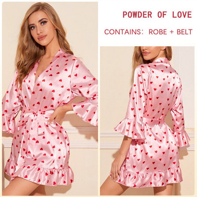 Rayon Crane virágmintás köntös ruha női szexi fodros szegély kimonó fürdőköpeny flare ujjú hálóruha Alkalmi hálóing nappali ruha