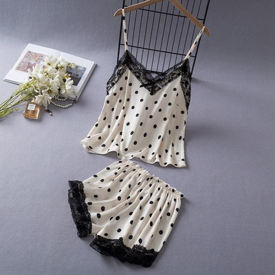 Sieviešu pidžamas komplekts Seksīgi mežģīņu siksniņu topi Šorti miega uzvalks Satīns guļamveļa Naktsveļa Vasaras apakšveļa Mājas apģērbs Apģērbs