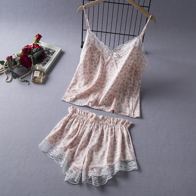 Sieviešu pidžamas komplekts Seksīgi mežģīņu siksniņu topi Šorti miega uzvalks Satīns guļamveļa Naktsveļa Vasaras apakšveļa Mājas apģērbs Apģērbs