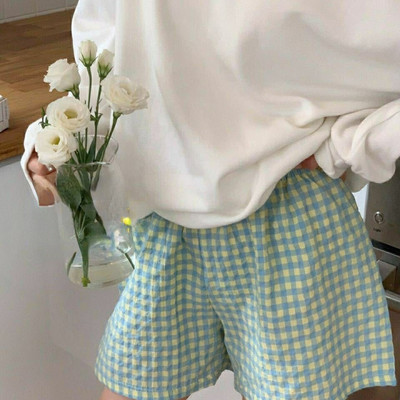 Sieviešu rūtains rūtains, vienkāršs M-6XL viduklis, vienkārša apdruka Studentiem Jauki brīvā laika pavadīšana Pamata vasaras ikdienas korejiešu stils moderns