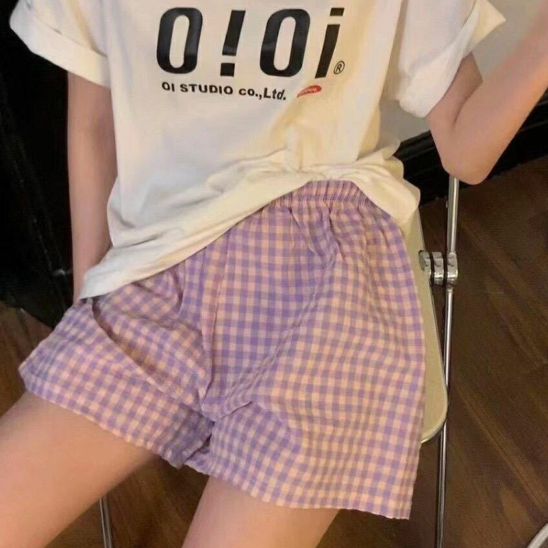 Sieviešu rūtains rūtains, vienkāršs M-6XL viduklis, vienkārša apdruka Studentiem Jauki brīvā laika pavadīšana Pamata vasaras ikdienas korejiešu stils moderns