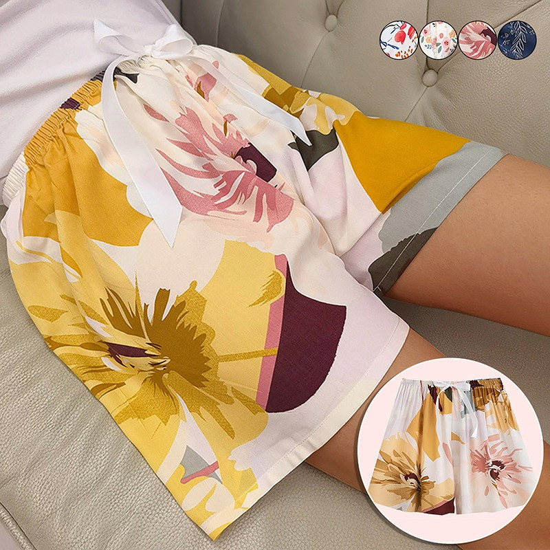 2023. gada vasaras sieviešu pidžamas šorti Kokvilnas un ziedu apdrukas šorti, brīvi pludmales apakšai mājas bikses Ērti atpūtas šorti.