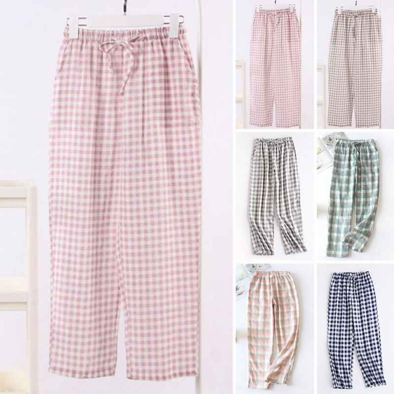 Női hálónadrág Középmagas, elasztikus derékpánt, húzózsinóros pizsamanadrág kockás mintás széles szárú hálónadrág mindennapi viselethez