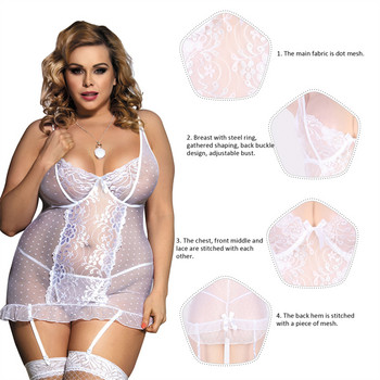 Ohyeahlady Mesh See Through Γυναικείες Σέξι εσώρουχα με καλτσοδέτα Stretch δαντέλα νυχτικό με Underwire Plus Size Νυχτικό σετ Babydoll