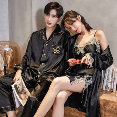 Paarid Naised Seksikad pitsist riietega hommikumantlid komplektid kevadsuvi kunstsiidist satiinist koduriided ülikonnad meestele pikkade varrukatega püksid pidžaama