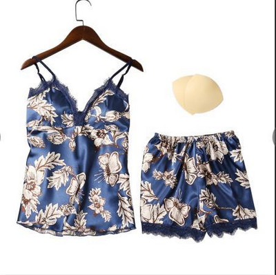 Jauns zīda pidžamas komplekts Sieviešu naktsveļa Vasaras pidžamas Sieviešu seksīga apakšveļa Mājas apģērbs Ziedu pidžamas Sieviešu komplekts Seksīgs naktsveļa