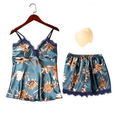 Jauns zīda pidžamas komplekts Sieviešu naktsveļa Vasaras pidžamas Sieviešu seksīga apakšveļa Mājas apģērbs Ziedu pidžamas Sieviešu komplekts Seksīgs naktsveļa