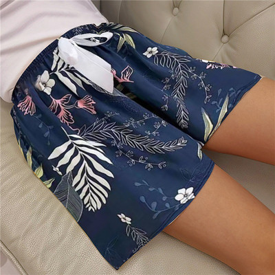 2023 nyári női pizsama rövidnadrág Pamut virágos nyomat rövidnadrág Bő strand alsó nadrág Otthoni nadrág Kényelmes nappali alsó rövidnadrág