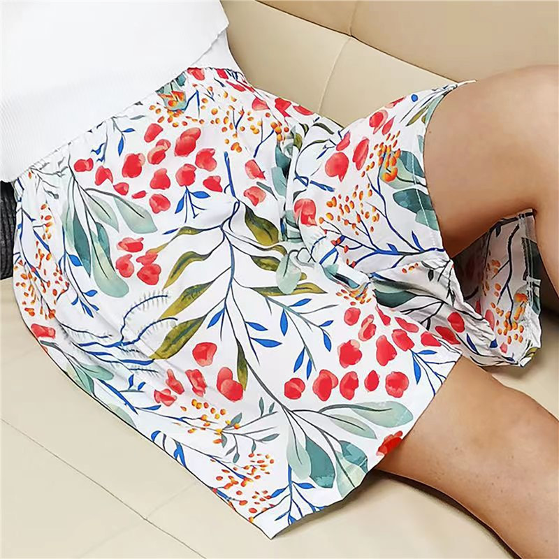 2023 nyári női pizsama rövidnadrág Pamut virágos nyomat rövidnadrág Bő strand alsó nadrág Otthoni nadrág Kényelmes nappali alsó rövidnadrág