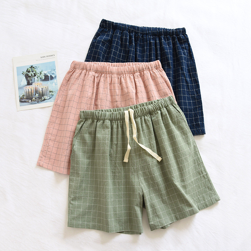Ljetne tanke pamučne donje hlače za parove Široke kućne kratke hlače Ženske i muške karirane salonske kratke hlače za spavanje Odjeća za spavanje 2021.