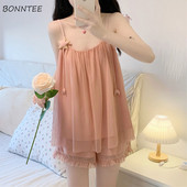 Γυναικεία σετ πιτζάμες Casual Υπέροχα αμάνικα απλά ενδύματα σαλονιού Καλοκαιρινή Ulzzang Γυναικεία Ενδύματα σπιτιού Κομψά Κλασικό Σχέδιο Χαλαρά Ρετρό