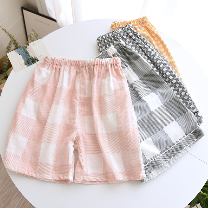 2022 nyári női alvó rövidnadrág pamut géz pizsama nadrág kockás alvó alsó ruházat alvó női társalgó hálóruha