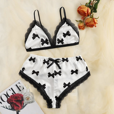 Jauni pidžamu komplekti sievietēm Seksīgi mežģīņu satīna pidžamu komplekti Naktsveļa bezpiedurkņu krūštura topi+šorti, 2 gab. komplekti Bowknots sieviešu guļambikses