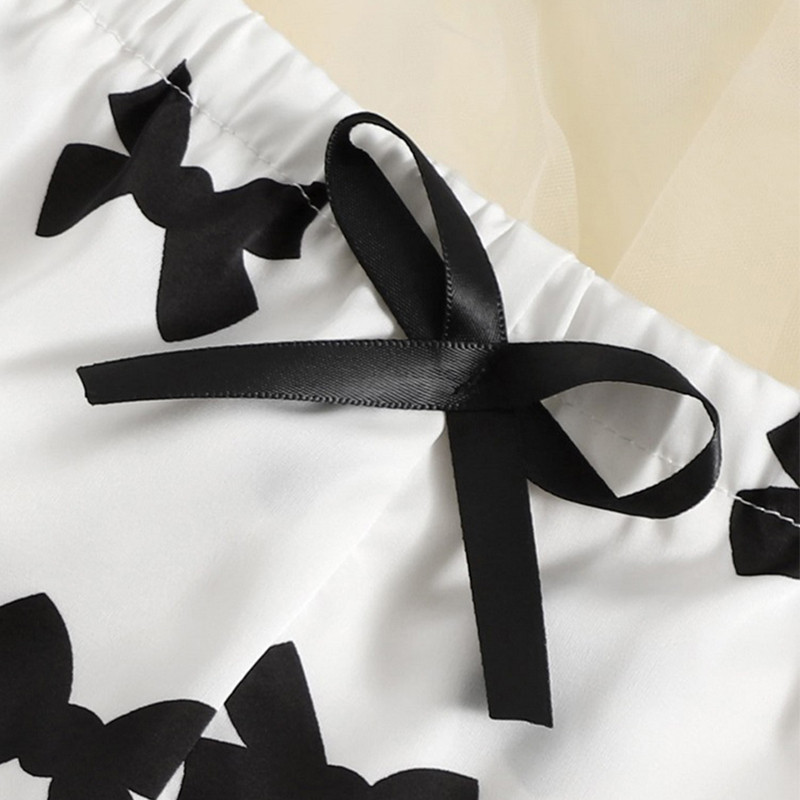 Jauni pidžamu komplekti sievietēm Seksīgi mežģīņu satīna pidžamu komplekti Naktsveļa bezpiedurkņu krūštura topi+šorti, 2 gab. komplekti Bowknots sieviešu guļambikses