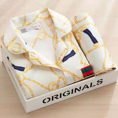 Vīriešu sieviešu zīda pidžamas kostīmi meitenēm pavasarī ar garām piedurknēm, tievu daļu, salda korejiešu versija, zīda lielizmēra mājas apģērbi