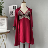Letné sexy čipkované kvetinové dámske župany, súpravy 2 ks, umelé kimono, nočná košeľa s dlhým rukávom, spodná bielizeň, pyžamá, domáce obliekanie