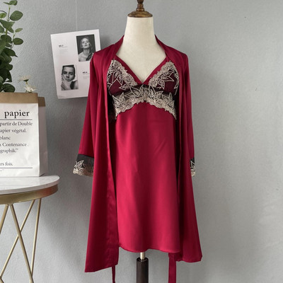 Letné sexy čipkované kvetinové dámske župany, súpravy 2 ks, umelé kimono, nočná košeľa s dlhým rukávom, spodná bielizeň, pyžamá, domáce obliekanie