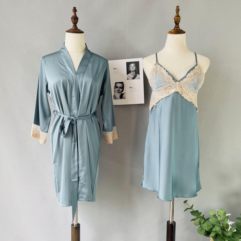 Letné sexy čipkované kvetinové dámske župany, súpravy 2 ks, umelé kimono, nočná košeľa s dlhým rukávom, spodná bielizeň, pyžamá, domáce obliekanie
