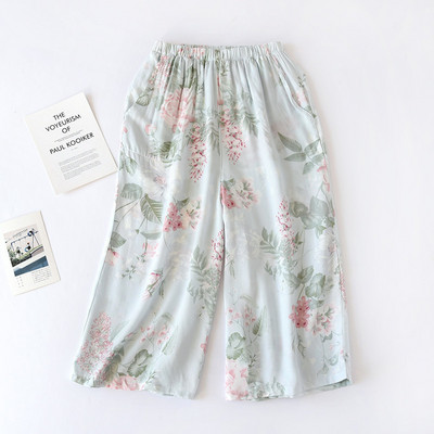 Vasaras modes pidžamas bikses ar apdruku ar ziediem mājas apģērbs sievietēm ikdienišķas, brīvas bikses ar augstu vidukli Sieviešu ielas apģērbs