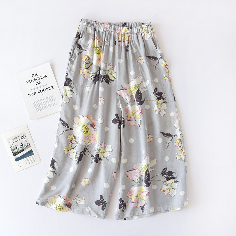 Vasaras modes pidžamas bikses ar apdruku ar ziediem mājas apģērbs sievietēm ikdienišķas, brīvas bikses ar augstu vidukli Sieviešu ielas apģērbs