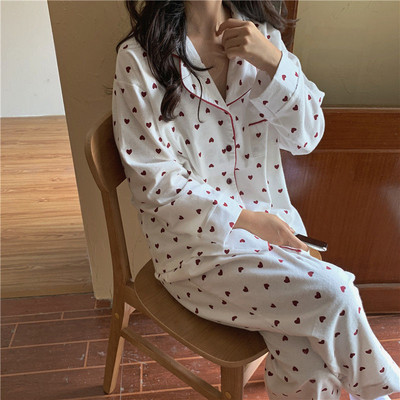 Pižamų rinkiniai pavasario rudeniniai pagrindiniai minkšti Kawaii spaudiniai Ulzzang Fashion Ladies Sleepwear College Oversize Populiarūs moteriški namų drabužiai Prašmatnus