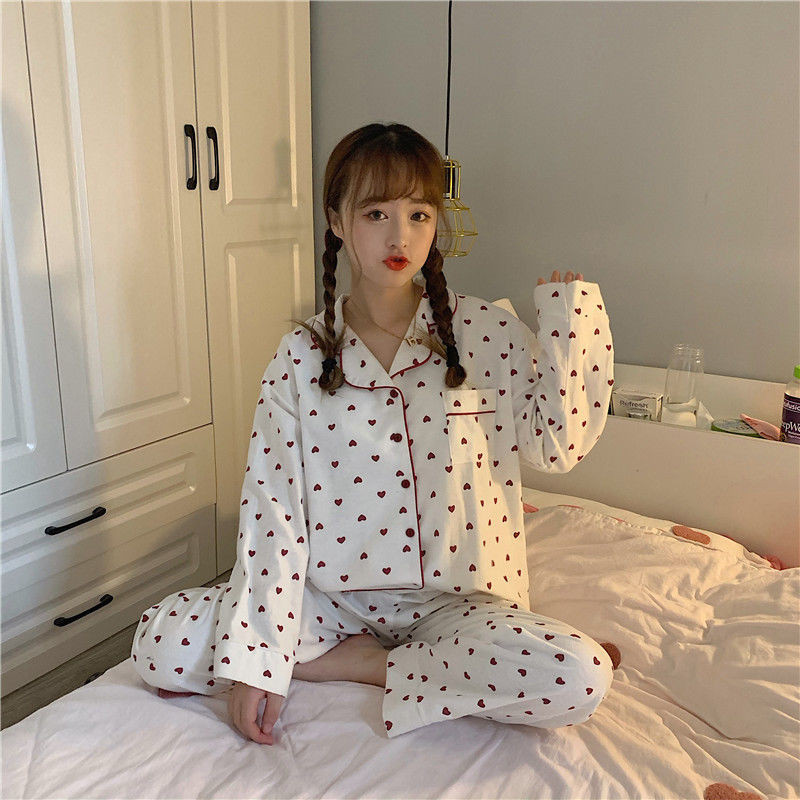 Pižamų rinkiniai pavasario rudeniniai pagrindiniai minkšti Kawaii spaudiniai Ulzzang Fashion Ladies Sleepwear College Oversize Populiarūs moteriški namų drabužiai Prašmatnus