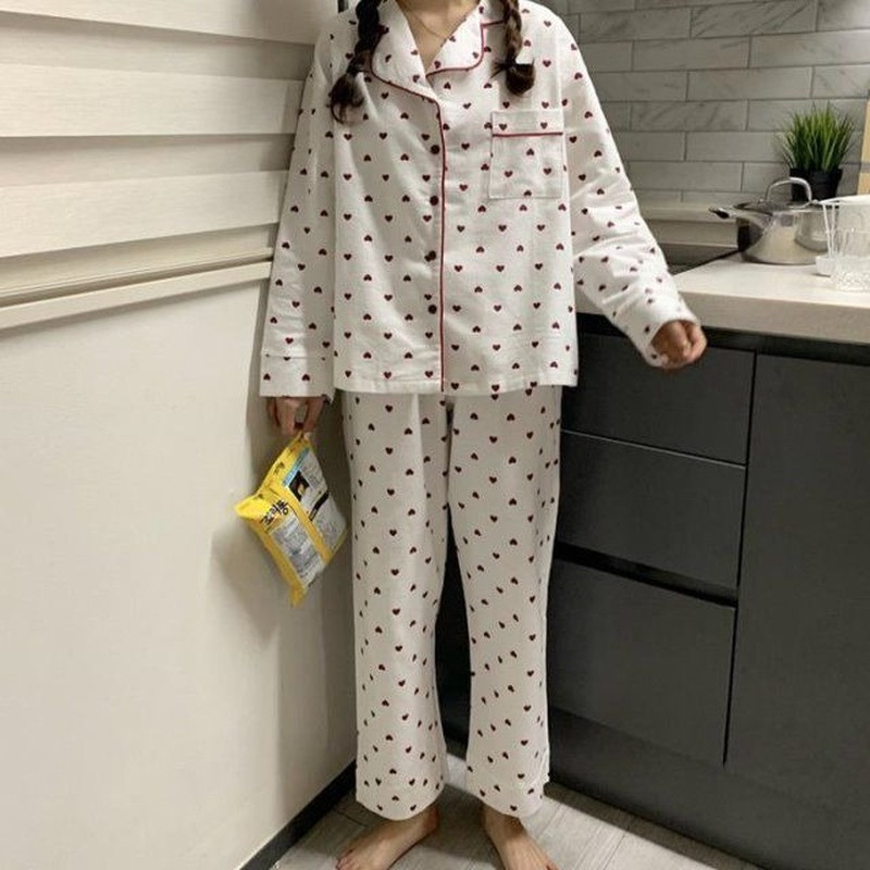 Pižamų rinkiniai pavasario rudeniniai pagrindiniai minkšti Kawaii spaudiniai Ulzzang Fashion Ladies Sleepwear College Oversize Populiarūs moteriški namų drabužiai Prašmatnus