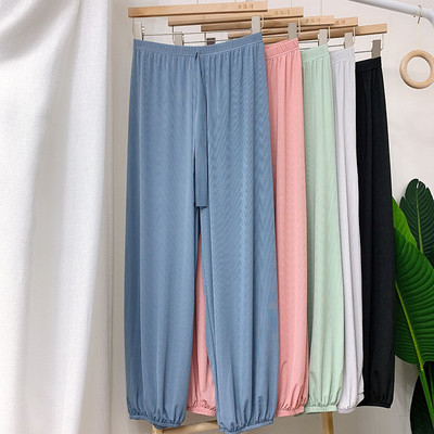 Sanderala Women Ice Silk Sleep Pants Elastingas juosmuo Fitnesas Namų drabužiai Megzti apatiniai Tvirtas raišteliai Laisvūs laisvalaikio apatiniai
