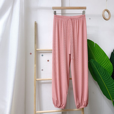 Sanderala Sieviešu ledus zīda miega bikses elastīgas jostasvietas Fitness mājas apģērbs Trikotāžas apakšā, cieta aukliņa brīva ikdienas apakšveļa