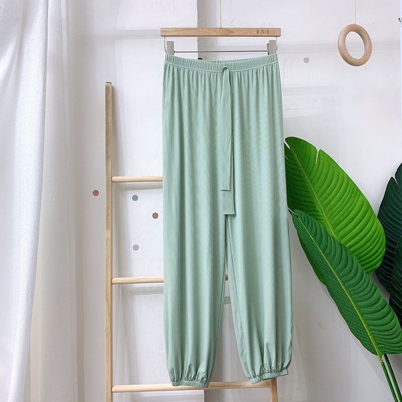 Sanderala Sieviešu ledus zīda miega bikses elastīgas jostasvietas Fitness mājas apģērbs Trikotāžas apakšā, cieta aukliņa brīva ikdienas apakšveļa