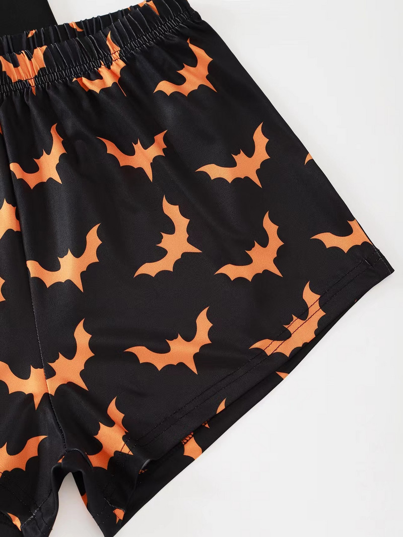 Női nyári őszi pizsama szett Személyiség denevérmintás rövid ujjú Crop felső és rövidnadrág Halloween kényelmes hálóruha otthoni öltöny