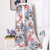 Sieviešu brīvas, platas bikses Vasaras apdruka, aukliņa Sieviešu guļamvietas, kokvilnas apdruka Mājas bikses Liela izmēra mīkstas pidžamas bikses