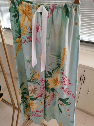 Sieviešu brīvas, platas bikses Vasaras apdruka, aukliņa Sieviešu guļamvietas, kokvilnas apdruka Mājas bikses Liela izmēra mīkstas pidžamas bikses